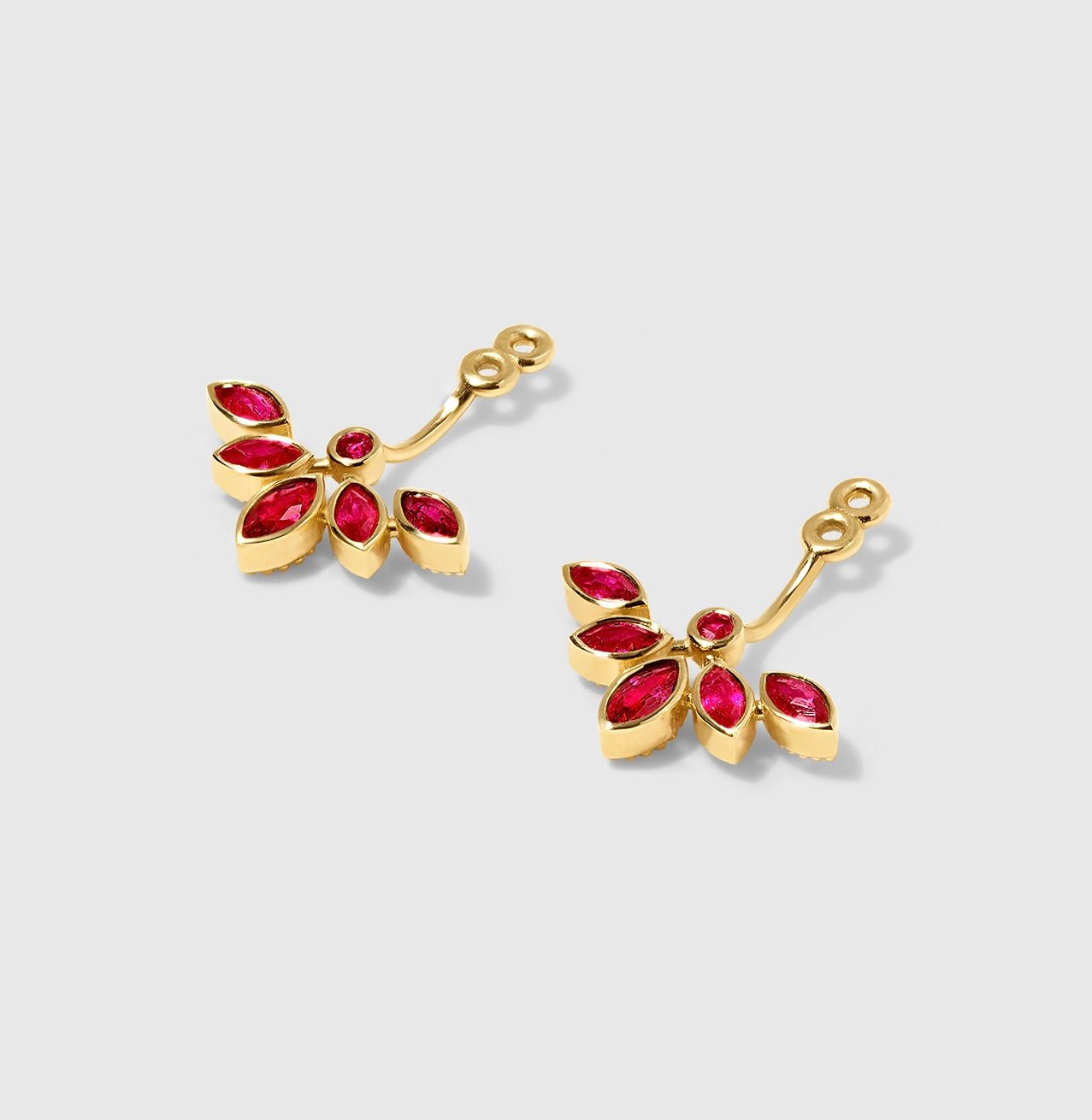 Amalia - Ruby Flower Ear Jacket Earrings – La Fleur Rouge Collection of Rubies & Solid Gold - Aurora Laffite Jewelry