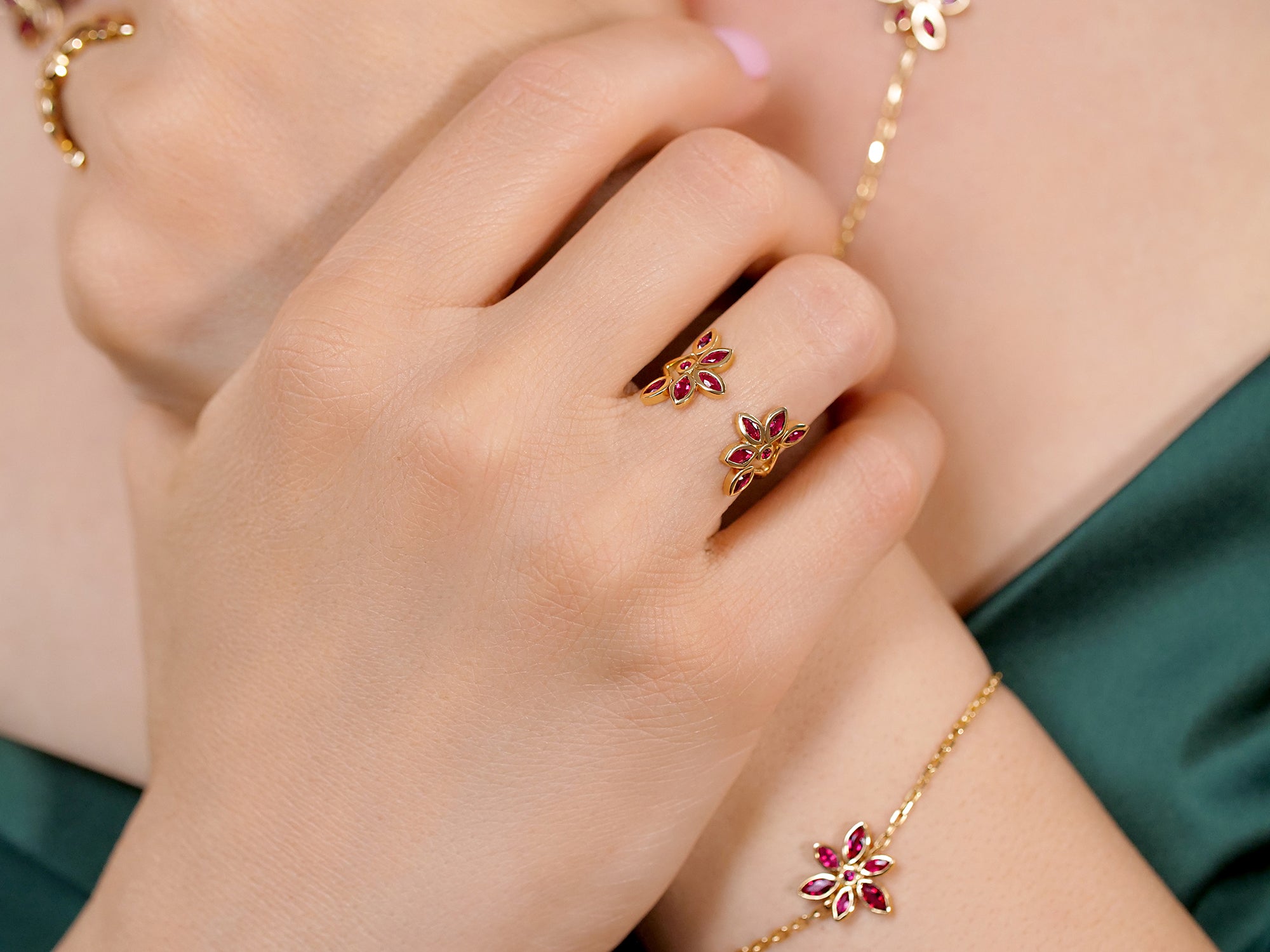 Amalia - Ruby Flower Open Ring – La Fleur Rouge Collection of Rubies & Solid Gold - Aurora Laffite Jewelry