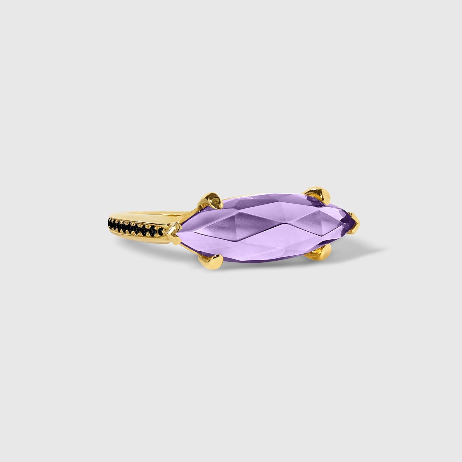 Amethyst & Black Diamonds - Marquise Ring in Solid Gold – Midnight Shine Set - Aurora Laffite Jewelry