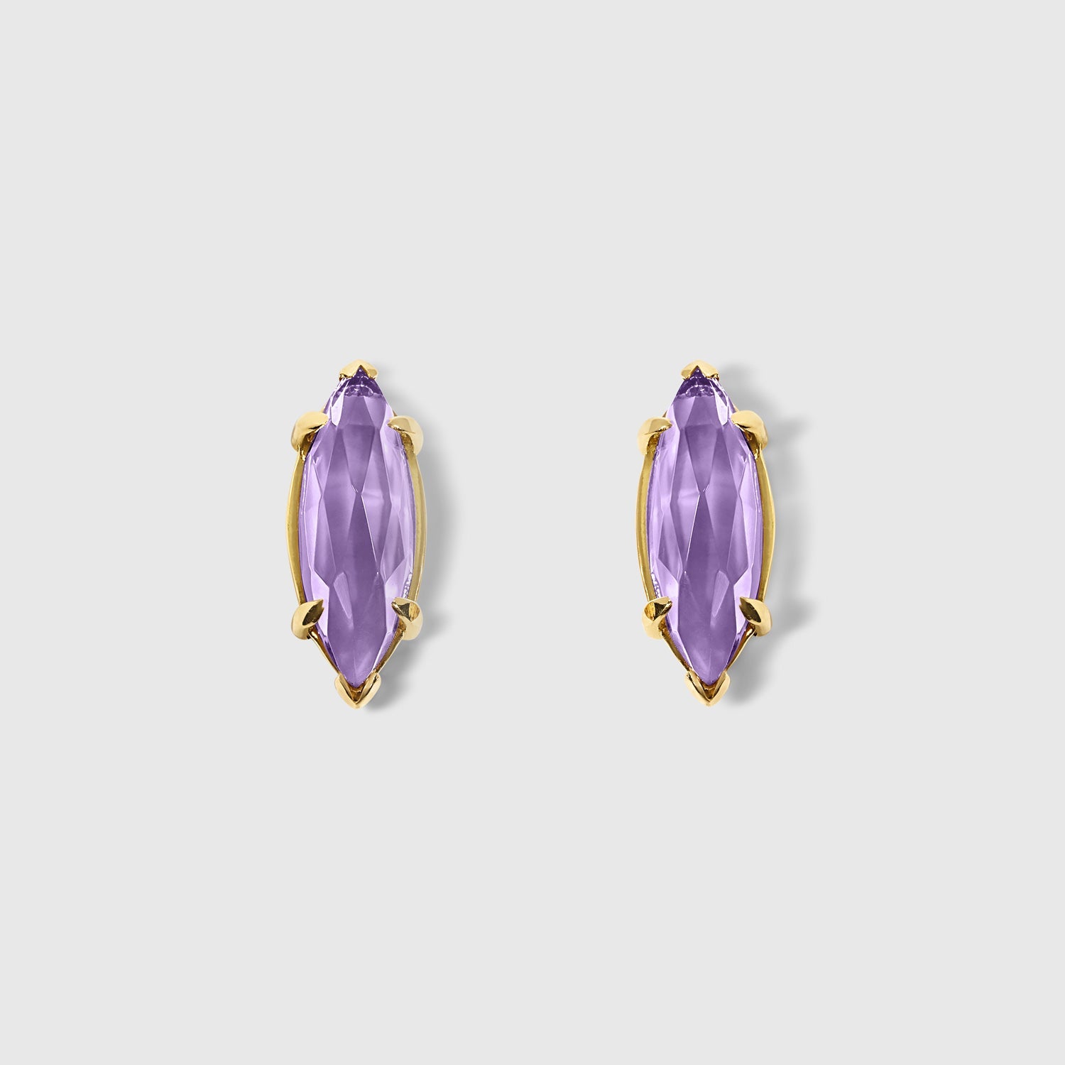 Amethyst Marquise Stud Earrings in Solid Gold – Midnight Shine Set - Aurora Laffite Jewelry