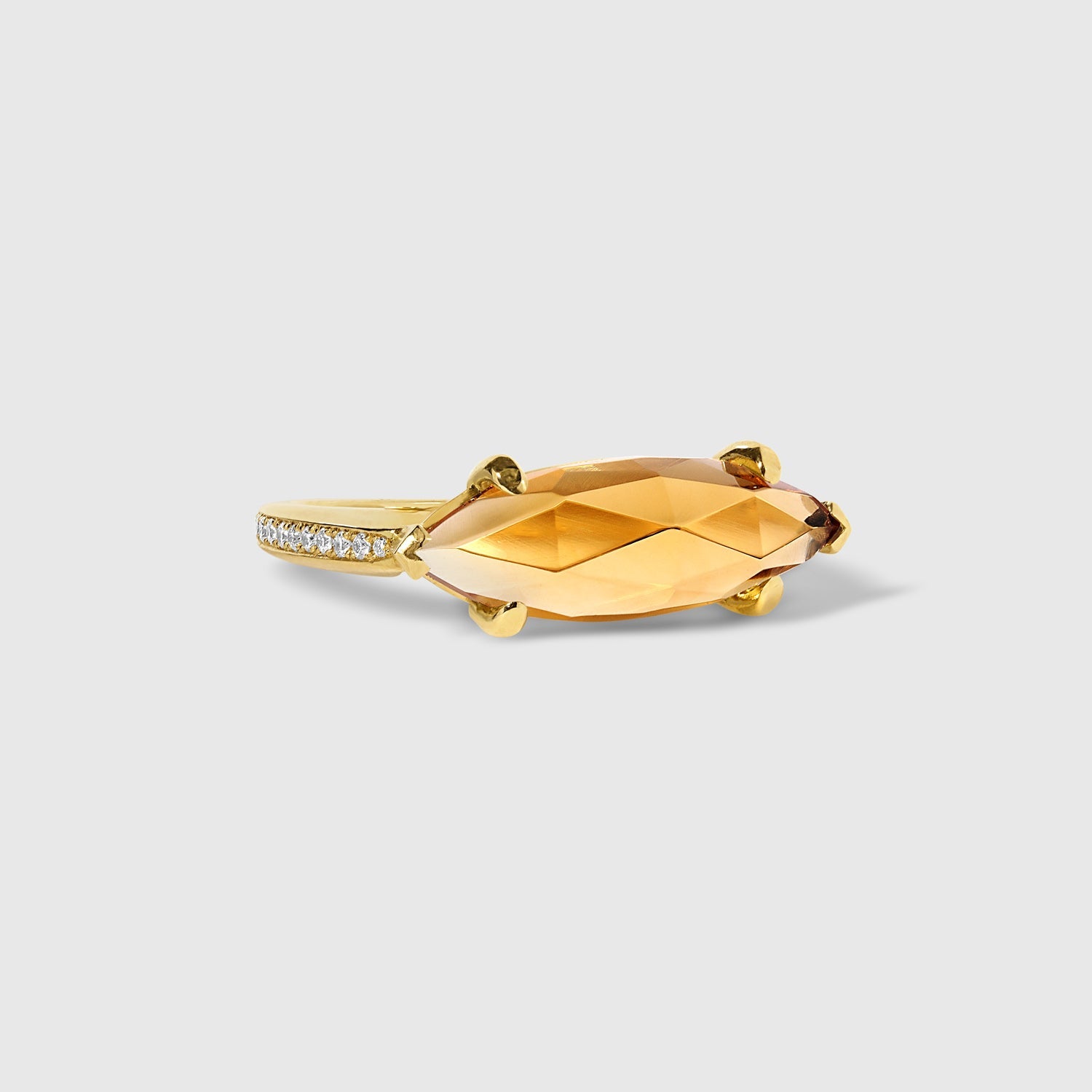 Citrine & White Diamonds - Marquise Ring in Solid Gold – Sunset Glow Set - Aurora Laffite Jewelry