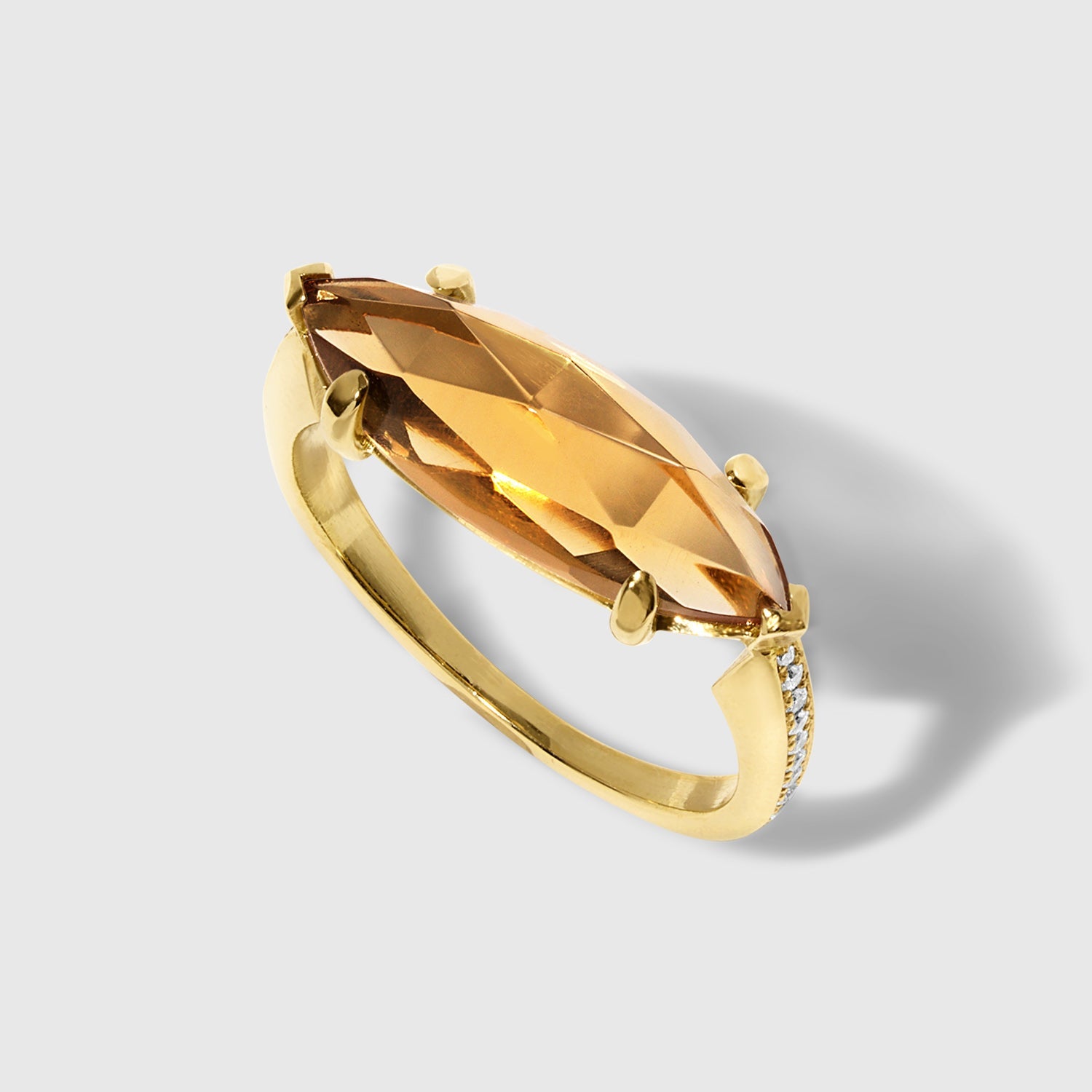 Citrine & White Diamonds - Marquise Ring in Solid Gold – Sunset Glow Set - Aurora Laffite Jewelry