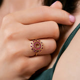 Flavia - Ruby Flower Halo Ring – La Fleur Rouge Collection of Rubies & Solid Gold - Aurora Laffite Jewelry