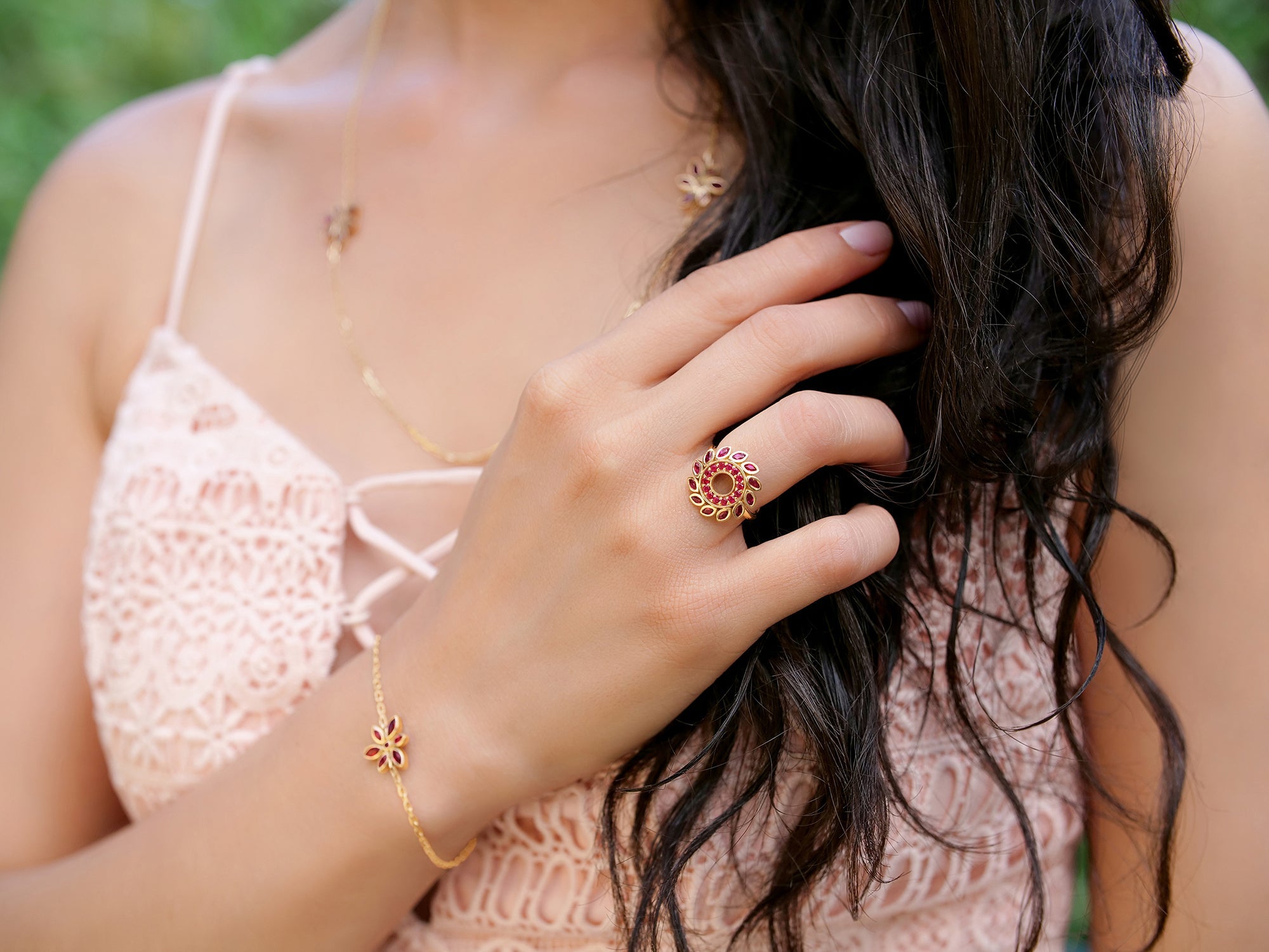 Flavia - Ruby Flower Halo Ring – La Fleur Rouge Collection of Rubies & Solid Gold - Aurora Laffite Jewelry