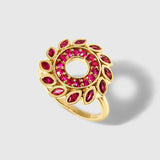 Flavia - Ruby Flower Halo Ring – La Fleur Rouge Collection of Rubies & Solid Gold - Aurora Laffite Jewelry