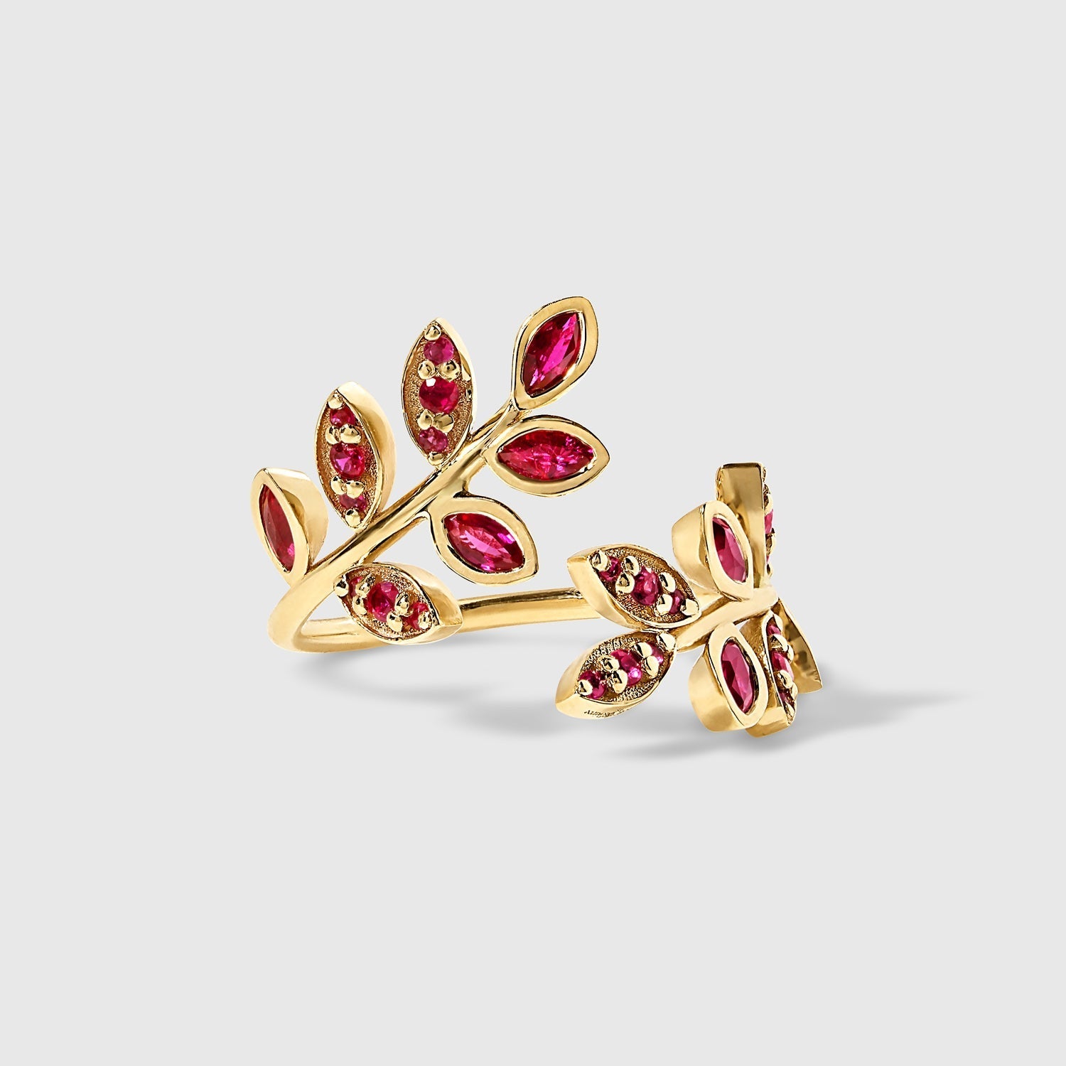 Gladis - Ruby Flower Vine Bypass Ring – La Fleur Rouge Collection of Rubies & Solid Gold - Aurora Laffite Jewelry