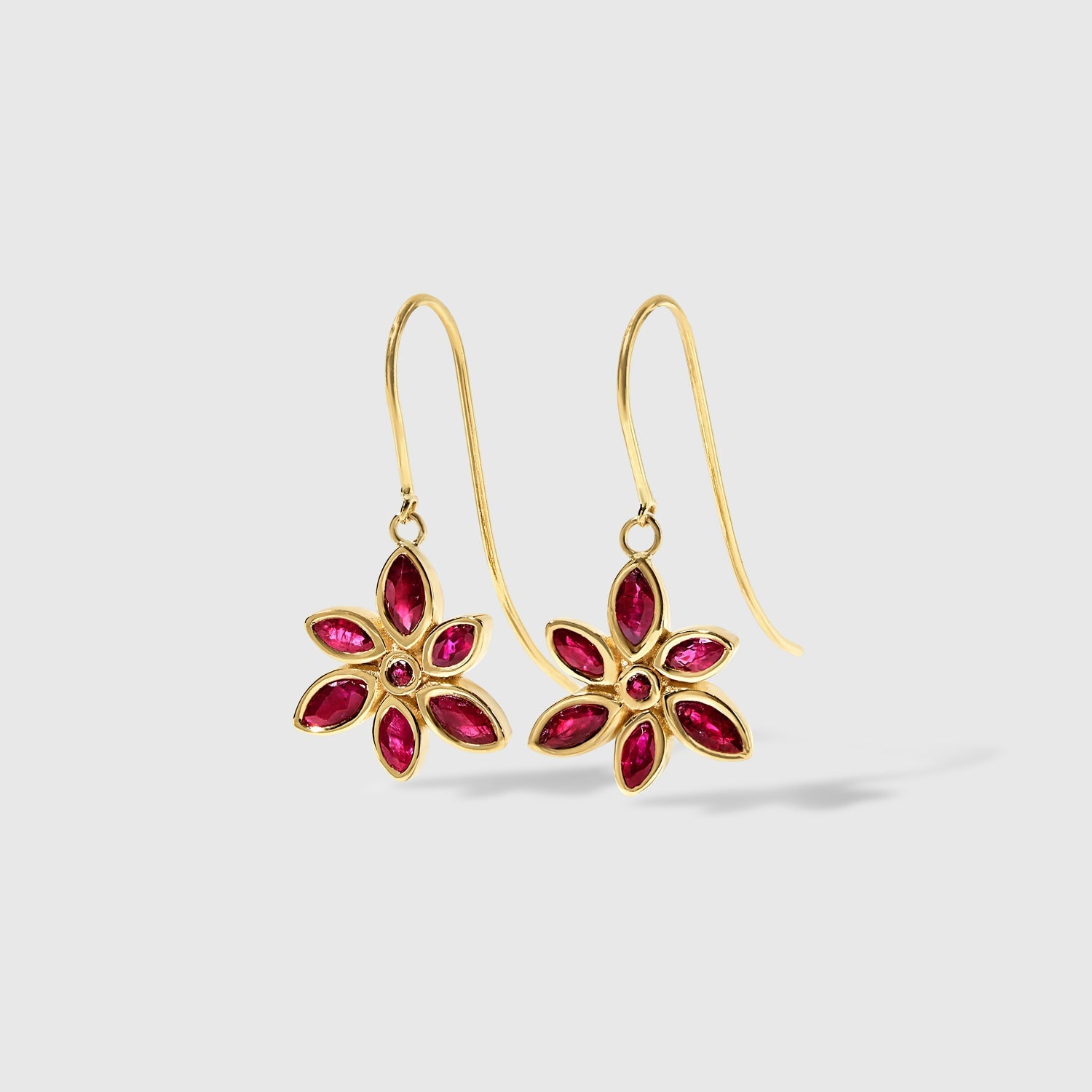 Maria - Ruby Flower Dangle Earrings – La Fleur Rouge Collection of Rubies & Solid Gold - Aurora Laffite Jewelry