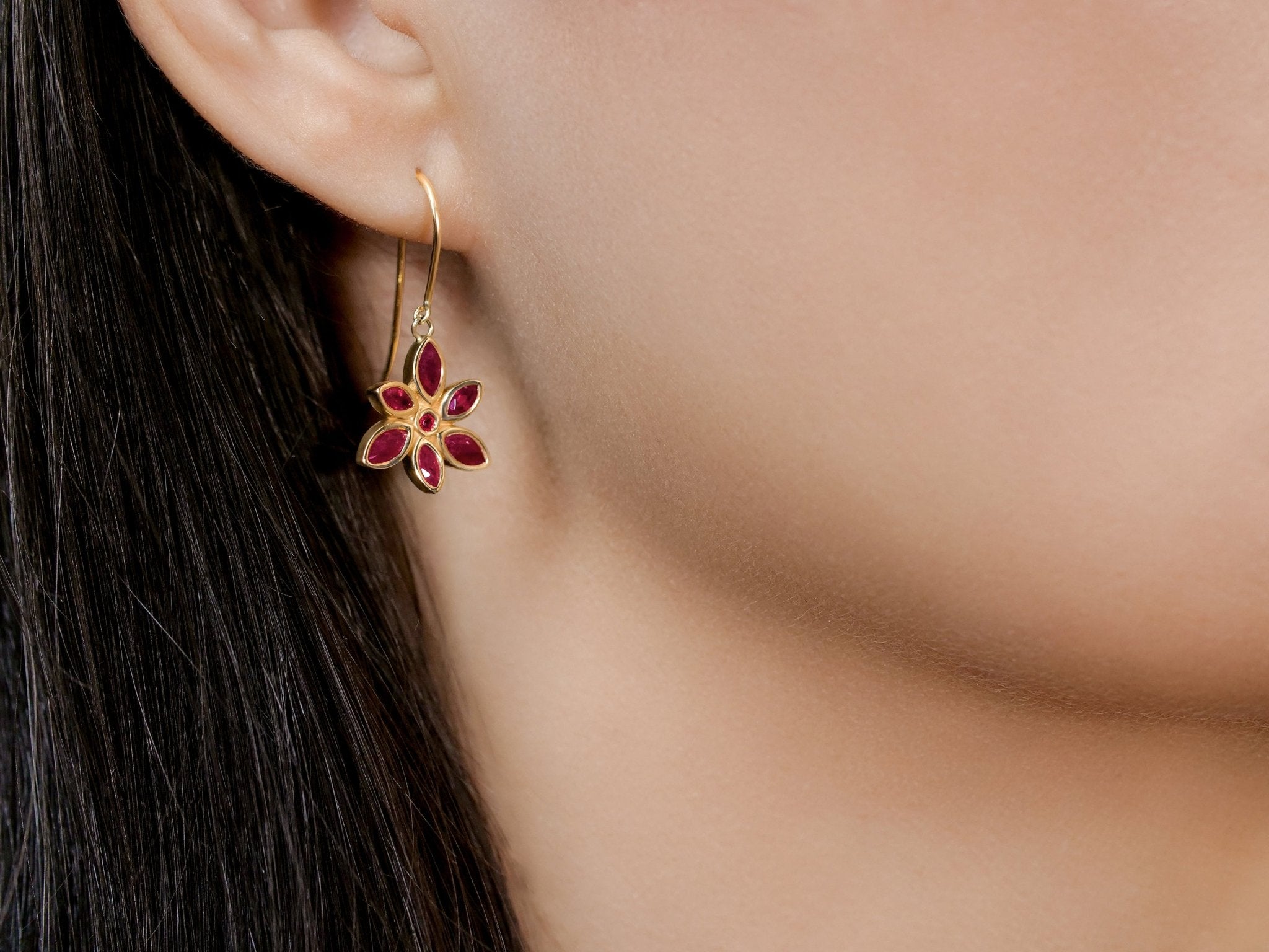 Maria - Ruby Flower Dangle Earrings – La Fleur Rouge Collection of Rubies & Solid Gold - Aurora Laffite Jewelry
