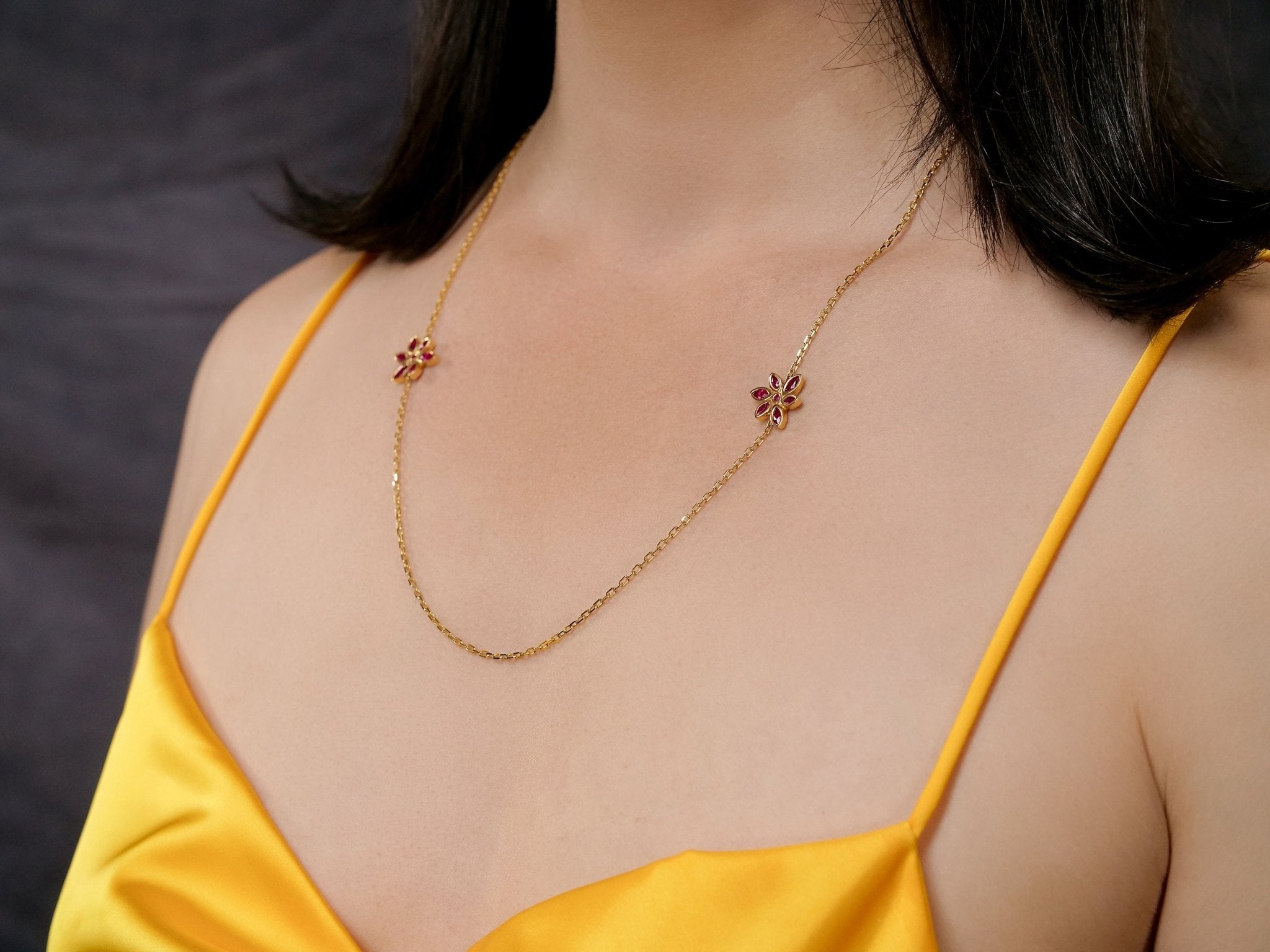 Maria - Ruby Flower Necklace – La Fleur Rouge Collection of Rubies & Solid Gold - Aurora Laffite Jewelry