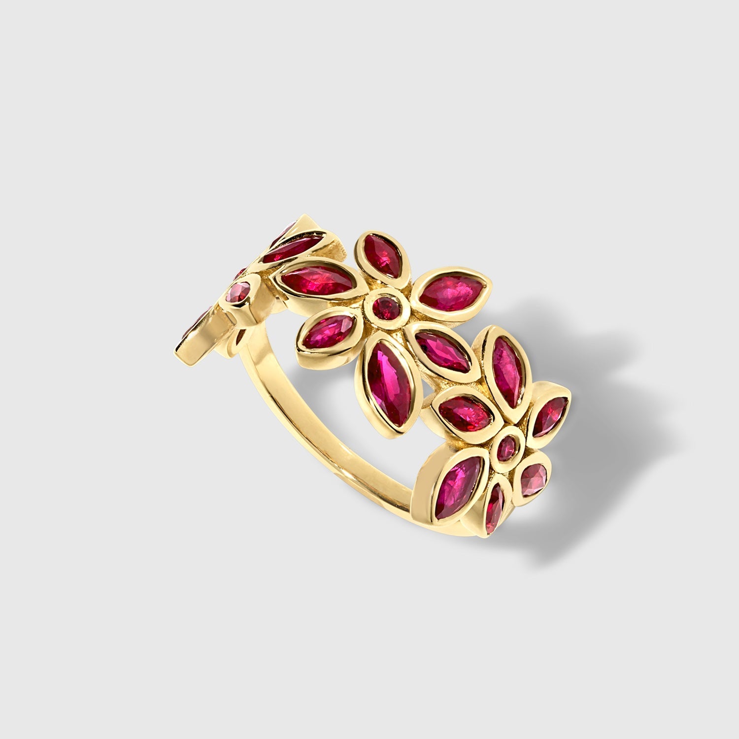 Maria’s - Three Flowers Ruby Ring – La Fleur Rouge Collection of Rubies & Solid Gold - Aurora Laffite Jewelry