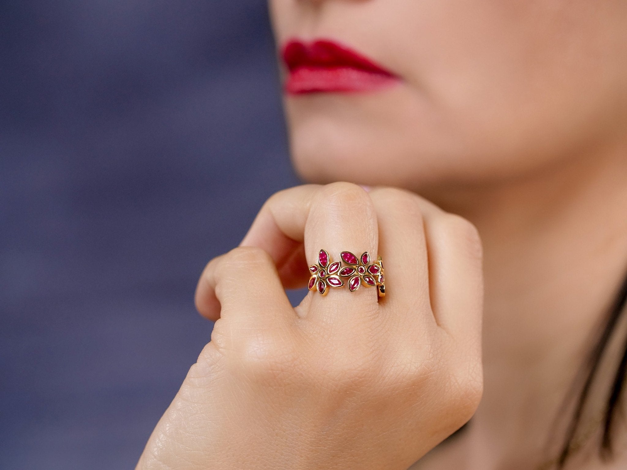 Maria’s - Three Flowers Ruby Ring – La Fleur Rouge Collection of Rubies & Solid Gold - Aurora Laffite Jewelry