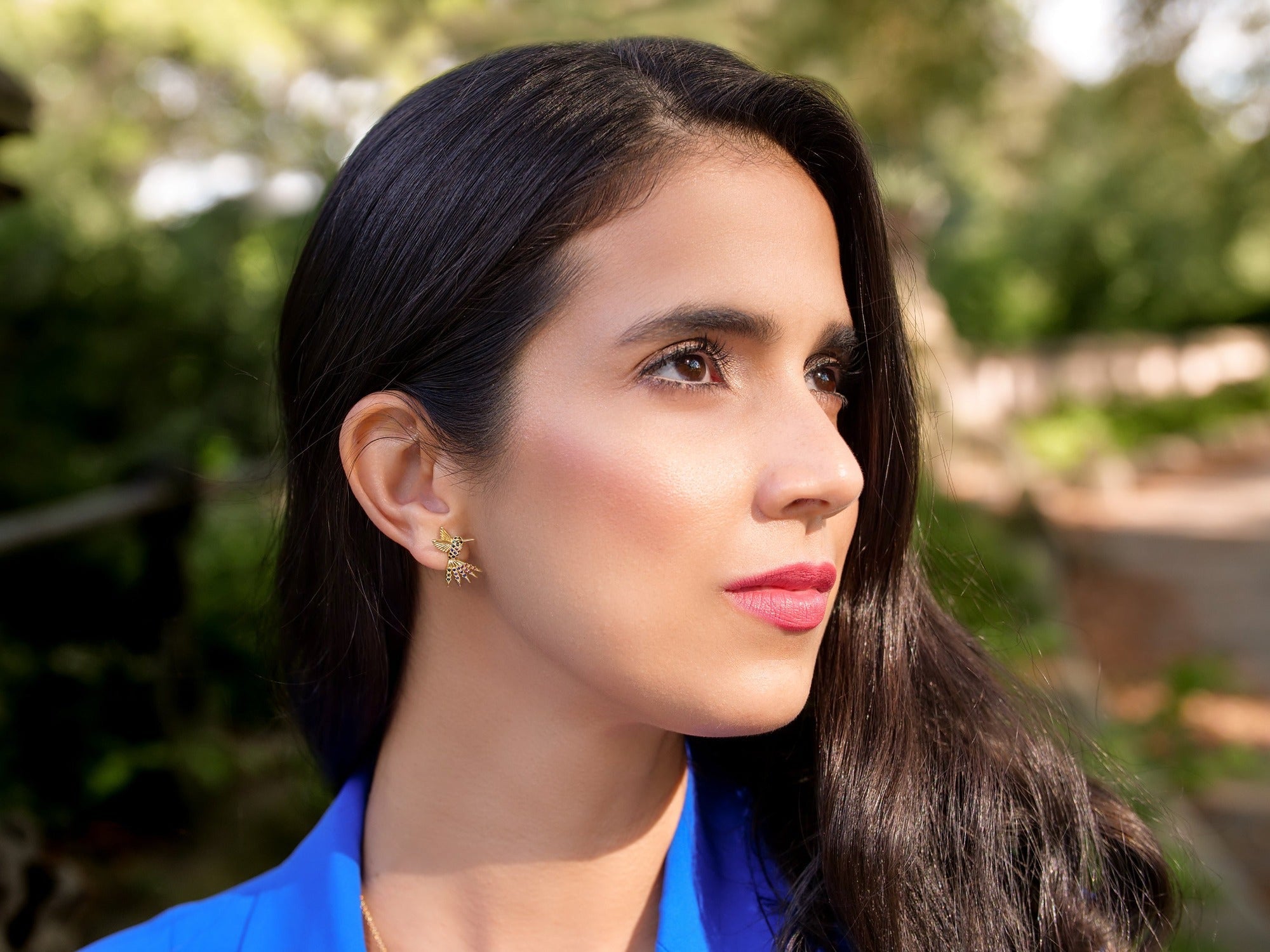 Rainbow Hummingbird Stud Earrings in Solid Gold – The “Humming Beauty” Set - Aurora Laffite Jewelry