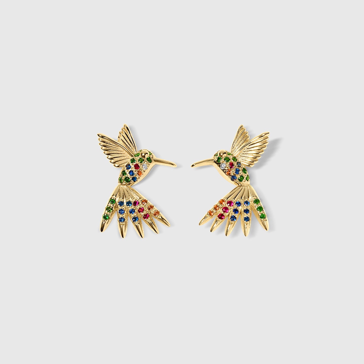 Rainbow Hummingbird Stud Earrings in Solid Gold – The “Humming Beauty” Set - Aurora Laffite Jewelry