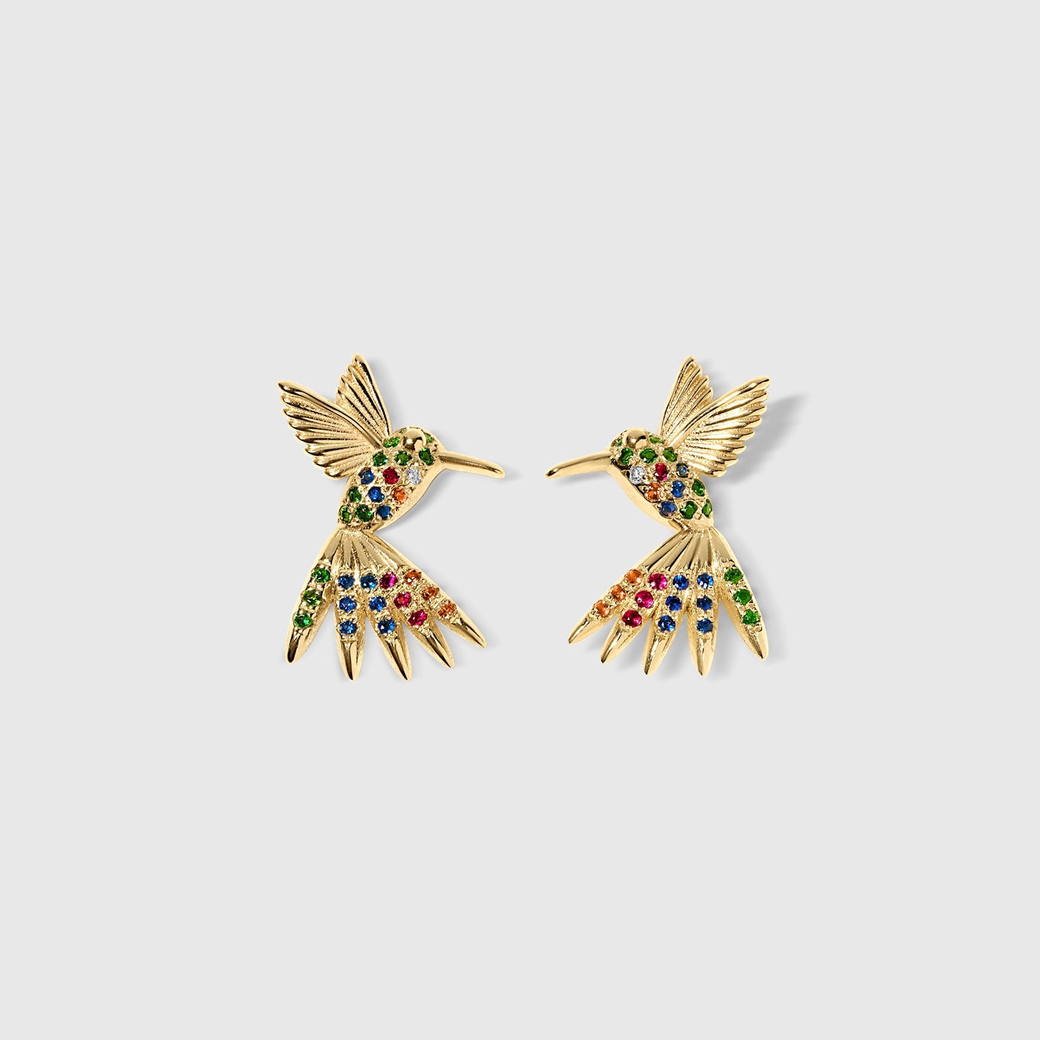 Rainbow Hummingbird Stud Earrings in Solid Gold – The “Humming Beauty” Set - Aurora Laffite Jewelry