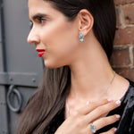 Sky-Blue Topaz & White Diamonds - Marquise Stud Earrings in Solid White Gold – SkyTower Set - Aurora Laffite Jewelry