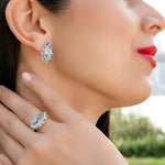 Sky-Blue Topaz & White Diamonds - Marquise Stud Earrings in Solid White Gold – SkyTower Set - Aurora Laffite Jewelry