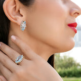 Sky-Blue Topaz & White Diamonds - Marquise Stud Earrings in Solid White Gold – SkyTower Set - Aurora Laffite Jewelry