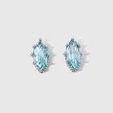 Sky-Blue Topaz & White Diamonds - Marquise Stud Earrings in Solid White Gold – SkyTower Set - Aurora Laffite Jewelry