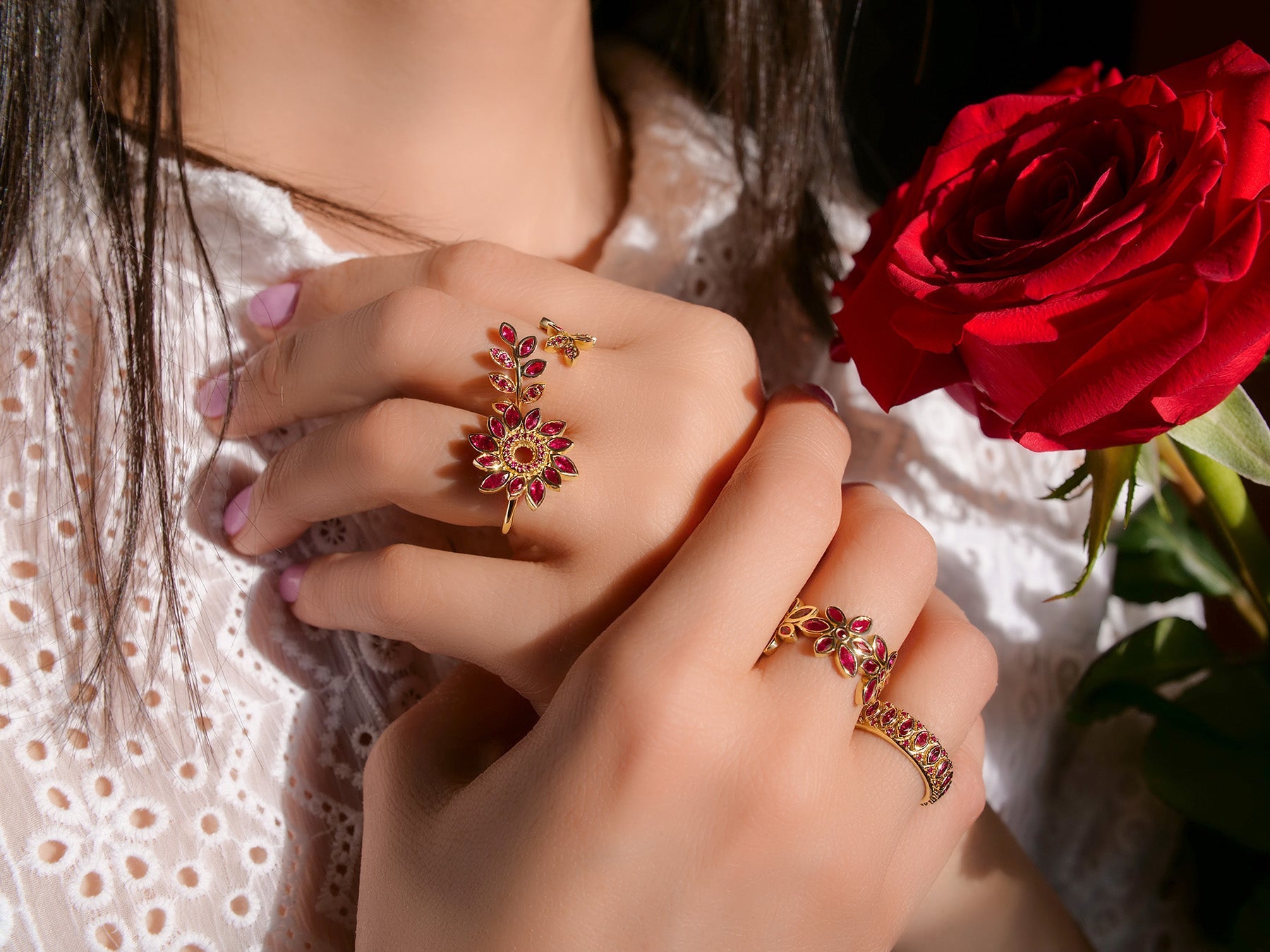 Alicia - Ruby Flower Ring – La Fleur Rouge Collection of Rubies & Solid Gold - Aurora Laffite Jewelry