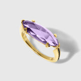 Amethyst & Black Diamonds - Marquise Ring in Solid Gold – Midnight Shine Set - Aurora Laffite Jewelry