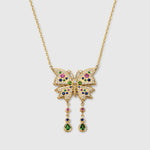 Butterfly Bloom necklace in solid 14K yellow gold with multicolored sapphires, diamonds and tsavorites