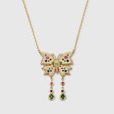 Butterfly Bloom necklace in solid 14K yellow gold with multicolored sapphires, diamonds and tsavorites