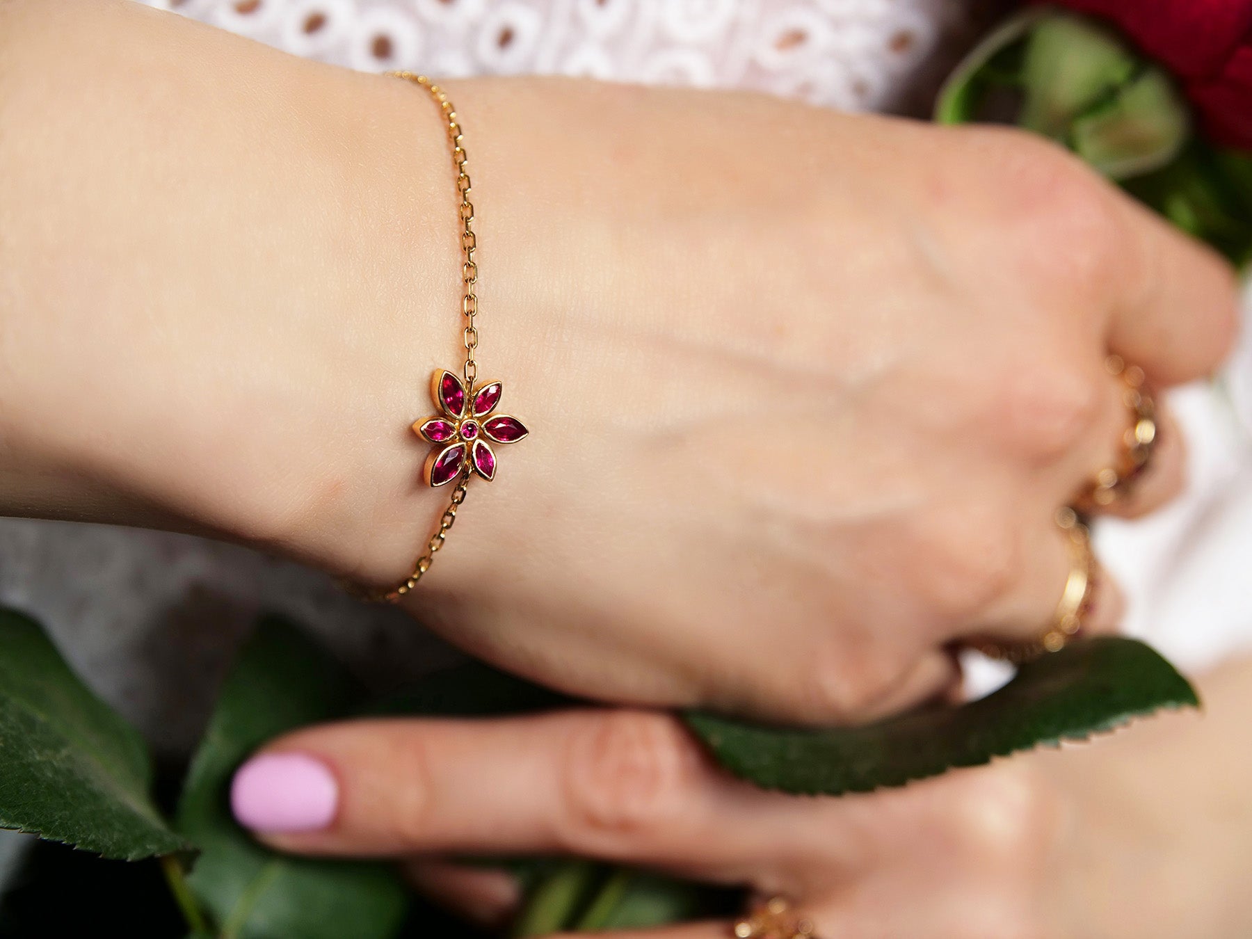 Maria - Ruby Flower Bracelet – La Fleur Rouge Collection of Rubies & Solid Gold - Aurora Laffite Jewelry