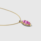 Pink Topaz & Blue Sapphires - Marquise Pendant & Necklace in Solid Gold – SkyTower Set - Aurora Laffite Jewelry