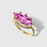 Pink Topaz & Blue Sapphires - Marquise Ring in Solid Gold – SkyTower Set - Aurora Laffite Jewelry