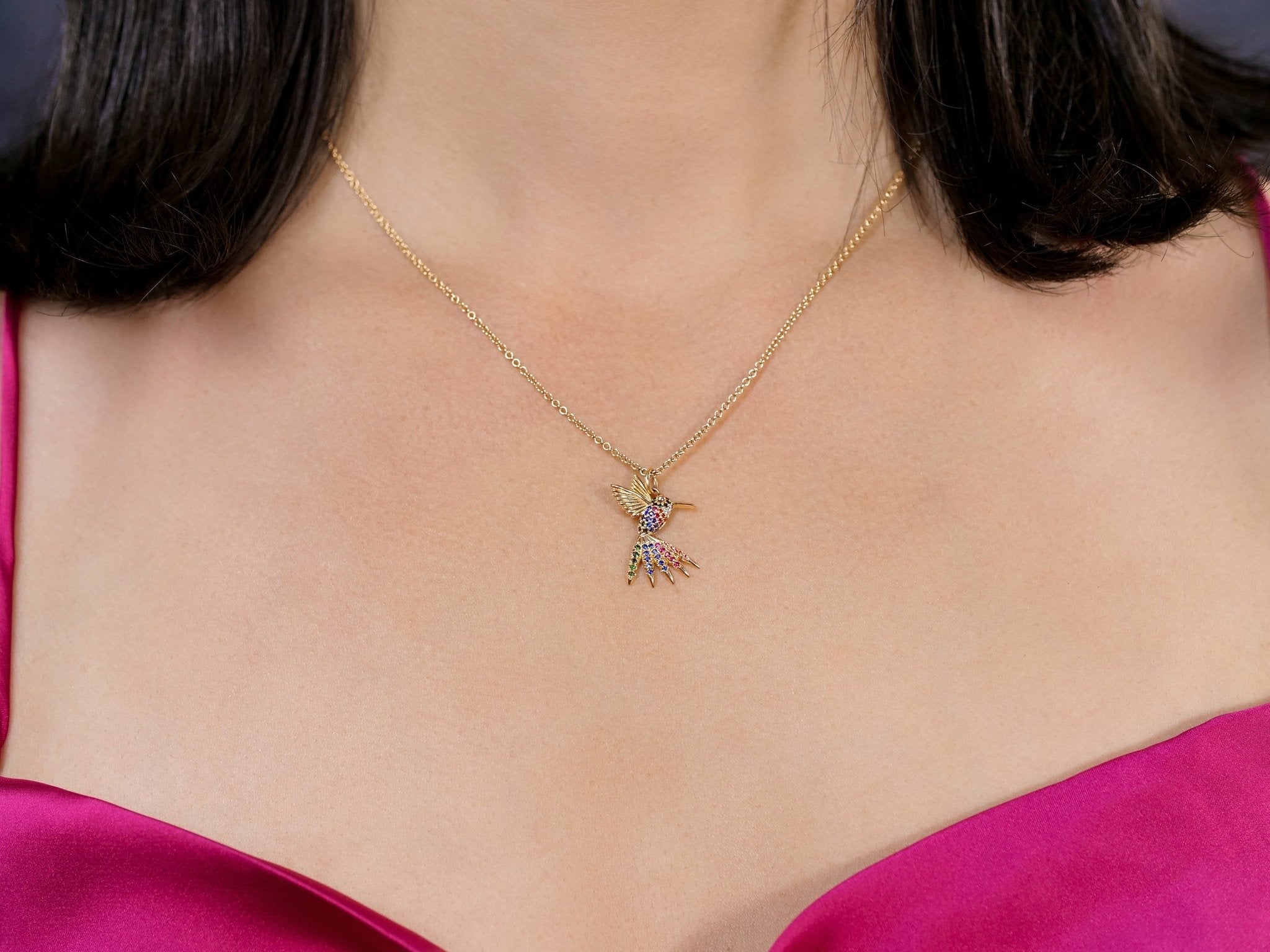Rainbow Hummingbird Pendant & Necklace in Solid Gold – The “Humming Beauty” Set - Aurora Laffite Jewelry