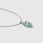 Sky-Blue Topaz & White Diamonds - Marquise Pendant & Necklace in Solid White Gold – SkyTower Set - Aurora Laffite Jewelry