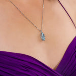 Sky-Blue Topaz & White Diamonds - Marquise Pendant & Necklace in Solid White Gold – SkyTower Set - Aurora Laffite Jewelry