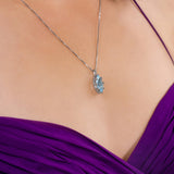 Sky-Blue Topaz & White Diamonds - Marquise Pendant & Necklace in Solid White Gold – SkyTower Set - Aurora Laffite Jewelry